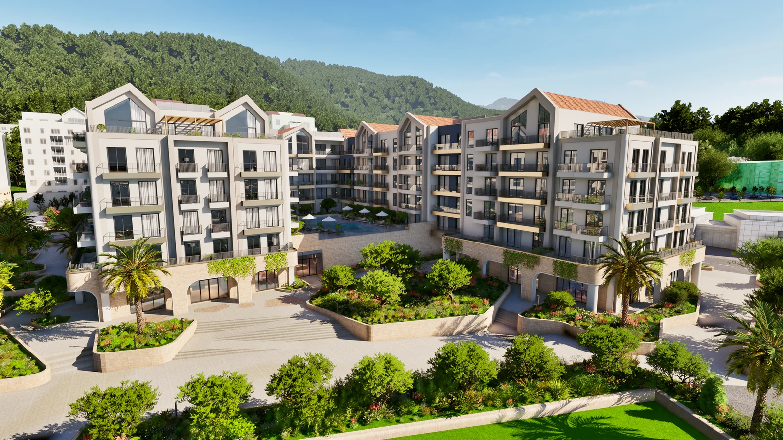 Vero وVersa في Porto Montenegro، مبان سكنية تحيط بحدائق مشتركة منسقة